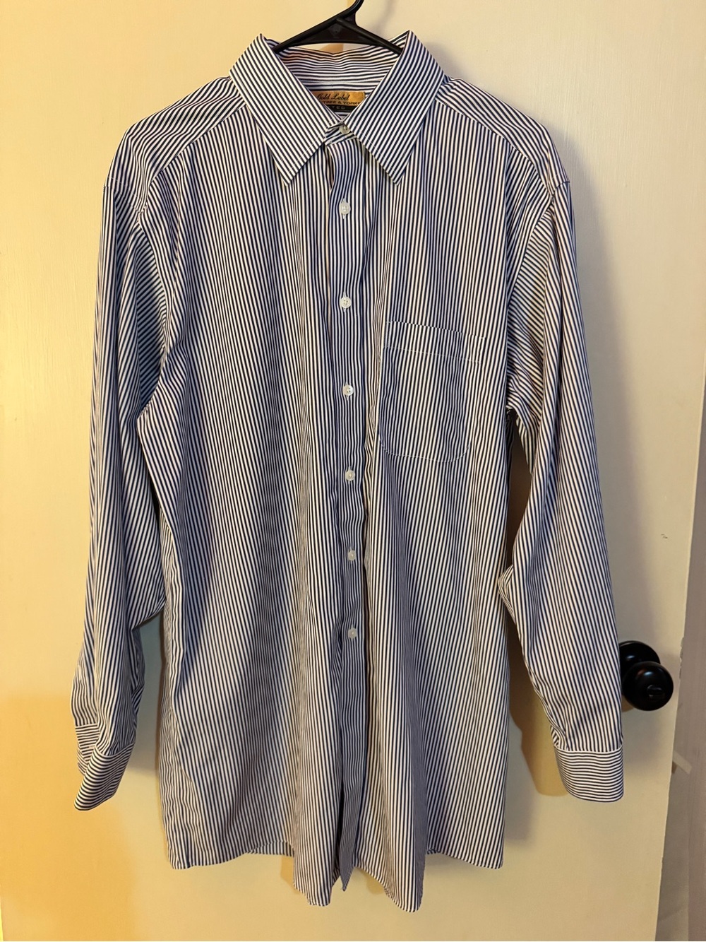 Roundtree & Yorke Navy and White Pinstripe Dress Shirt